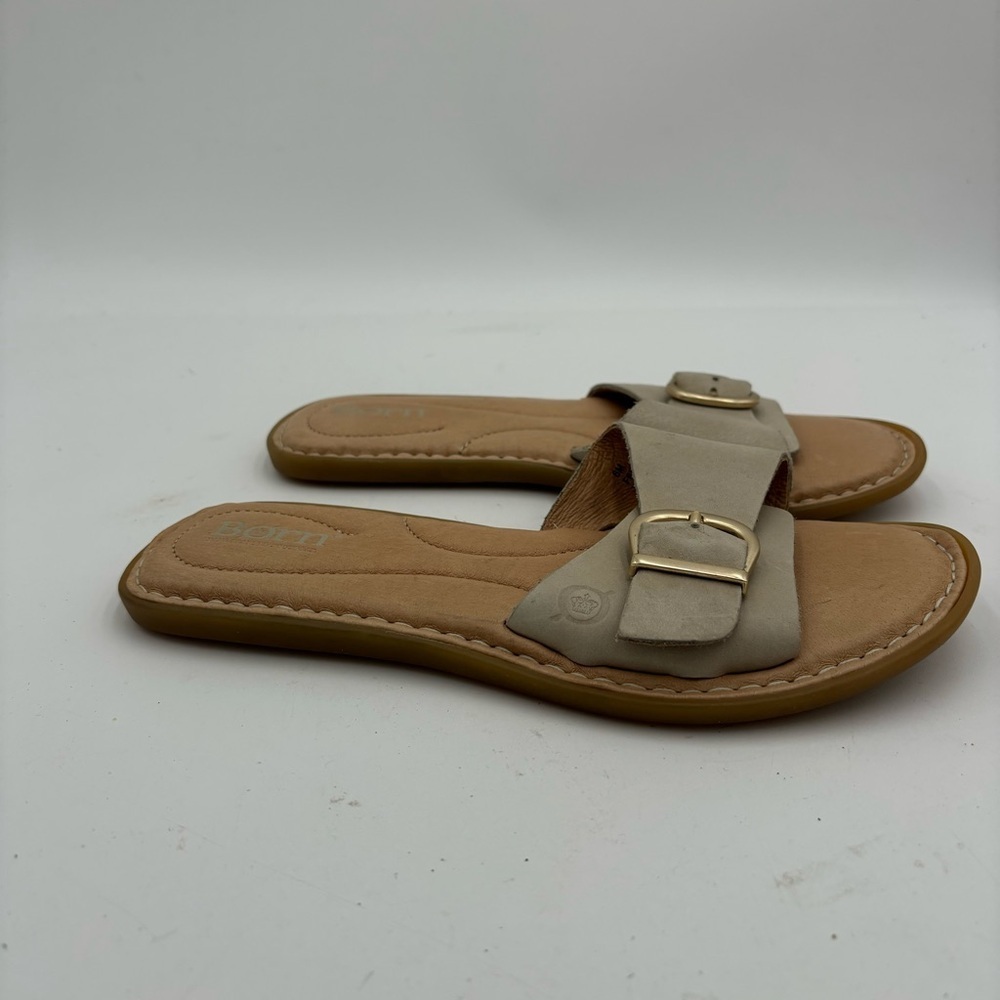 New Born Women’s 6 Silver Leather Miarra Single Strap Big Buckle Sandals